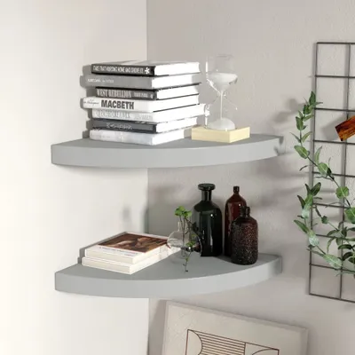 Productafbeelding van Maison Exclusive - Hoekplanken, zwevend, 2 stuks, grijs, 35x35x3,8 cm, MDF