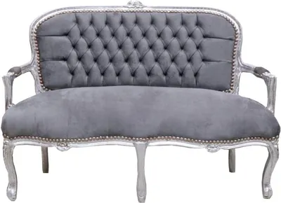Produktbild von Casa Padrino Barock Kinder Sitzbank im Antik Stil, Grau und Silber, 90 x 38 x H. 67 cm, handgefertigt aus Massivholz