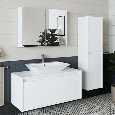Produktbild von Roomart ATLANTIC-100 Badmöbel-Set 4-teilig 100 cm breit, Weiß
