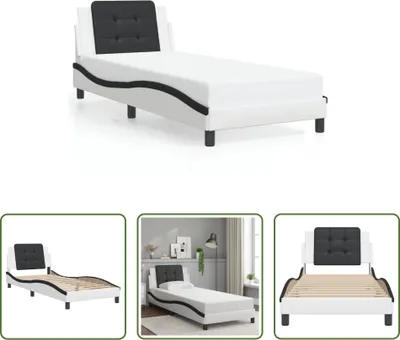Produktbild von The Living Store Bettgestell mit Kopfteil Weiß und Schwarz 90x200 cm Kunstleder