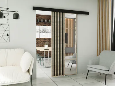 Obrázek produktu pro KIER FURNITURE Nástěnné posuvné dveře se zrcadly MOLI MOLI 70 - 76x205x1,6 cm - dub sonoma