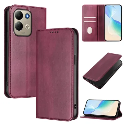 Produktbild von Handyhülle für Xiaomi Redmi 17 4G/5G, Vintage Leder RFID Schutz Kartenfach Standfunktion Magnetische Klapphülle Rot
