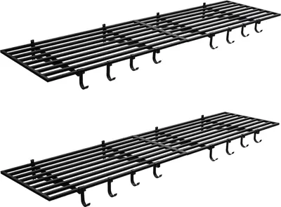 Image de Étagère de garage - Étagère de rangement murale - Lot de 2 - 61 × 122 cm - Avec crochets - Fer robuste - Pour garage/atelier/entrepôt