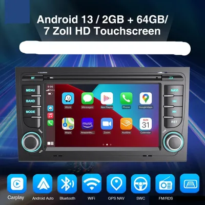 Immagine prodotto di Autoradio multimediale - Android 13 - CarPlay wireless - Schermo touchscreen da 7 pollici - AHD - 64 GB