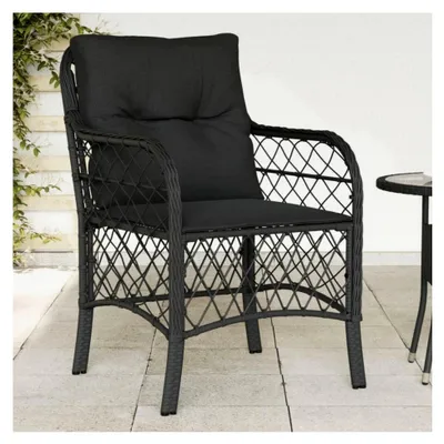 Produktbild von Gartenstühle mit Kissen, 2 Stück, schwarz, aus Poly-Rattan