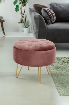 Obrázok produktu pre Elegantný taburet DRAVIEN s úložným priestorom - ružový / zlatý