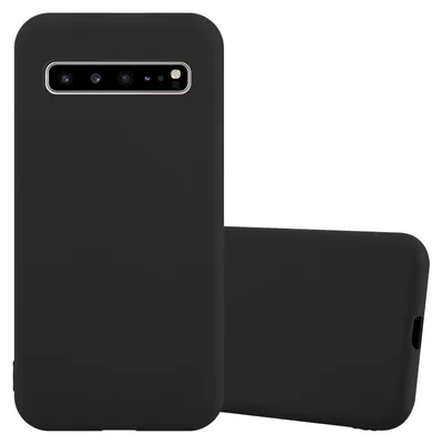 A black phone case is shown from the back, with a second case lying diagonally behind it.