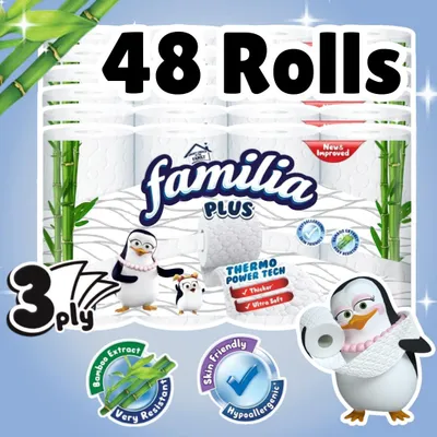 Produktbild von Familia Plus 3-lagige Toilettenrolle – 48 Rollen Toiletten Papier Vorteilspack + Heartforcards Versandschutz