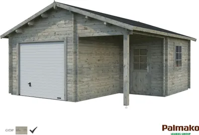 Produktbild von Palmako Garage Roger 21,9+5,2 m² - 44 mm - mit Sektionaltor Grau tauchimprägniert