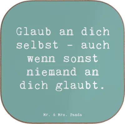Produktbild von Mr. & Mrs. Panda Tischschoner Spruch Glaube an dich selbst - Meeresbrise - Geschenk, Motivation, Gefühl, Lebensfreude, Getränkeuntersetzer, Coaster, Erfüllung, Zitat