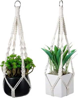 Produktbild von Macramé Pflanzhalterungen für Innen- und Außenbereiche - Set aus 2 (beige)
