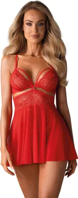 Produktbild von Obsessive 838-BAB-3 L/XL, Erwachsener, Weiblich, Babydoll-Kleid, Rot, Transparent, Kurze Länge, Alle Jahreszeiten