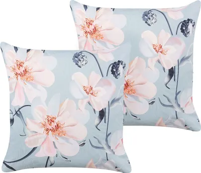 Obrázek produktu pro BELIANI Sada 2 zahradních polštářů modrá polyester 45 x 45 cm květinový vzor moderní venkovní dekorace odolné proti vodě