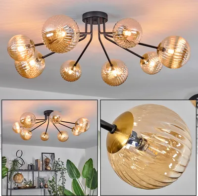Produktbild von Isorella Deckenlampe aus Metall/Glas in Schwarz/Goldfarben/Bernsteinfarben