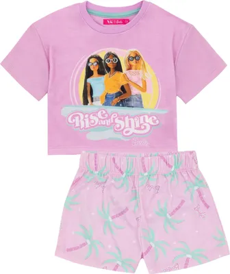 Immagine prodotto di Barbie - Pigiama con pantaloncini per bambine NS7547 (128) (Rosa)