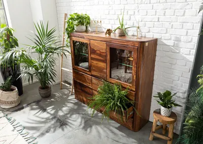 Produktbild von MASSIVMOEBEL24 Highboard Sheesham 166x40x145 walnuss gewachst TORONTO #204