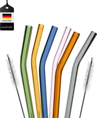 Produktbild von bremermann 6er Glas-Trinkhalme, 25 cm Länge, wiederverwendbar, bunt inklusive 2
