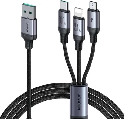 Image de Joyroom 3-In-1 Usb-A To Lightning, Usb-C, Micro-Usb, 100W, 1.2M - Black
