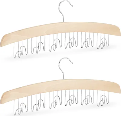 Immagine prodotto di Relaxdays Portacinture da armadio, confezione da 2, 12 cinture, ganci girevoli a 360°, legno di loto, L x P x A 17x43x5 cm, naturale/argento