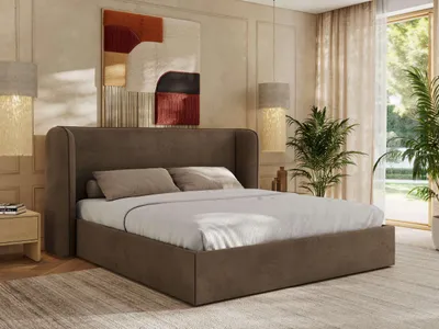 Produktbild von MKS MEBLE Doppelbett Polsterbett EMORA CLASSIC Bett Holzgestell hohes Kopfteil 140x200 Braun Velvet