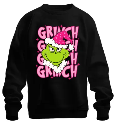 Produktbild von Grinch Weihnachten frech Geschenk grün rosa Santa Hut Retro Sweatshirt Pullover, Schwarz, XXL