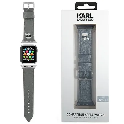 Produktbild von Karl Lagerfeld Pasek Klawlokhg Apple Watch 42/44/45Mm Srebrny/Silver Band Saffiano Karl Köpfe
