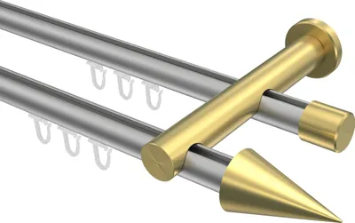 Produktbild von Interdeco Innenlaufstange / Gardinenstange mit Innenlauf Silbergrau / Messing-Optik, Typ Platon Savio (Kegel), 20 mm Ø 2-läufig, 240 cm