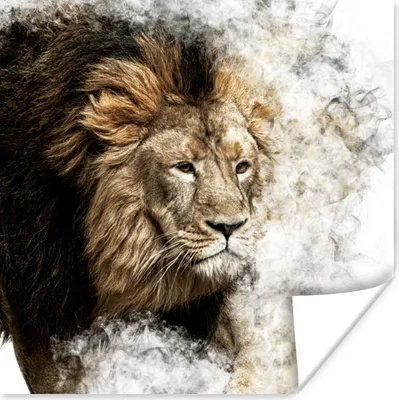 Produktbild von MuchoWow® Poster Löwe - Rauch - Tiere 100x100 cm - Babyzimmer