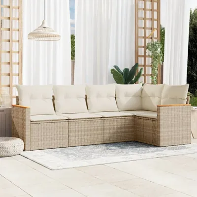 Produktbild von 5-tlg. Garten-Sofagarnitur mit Kissen Beige Poly Rattan 3258348