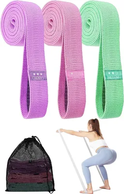 Imagen del producto de Conjunto de bandas de resistencia para fitness, de 3 piezas, fabricadas con material tejido duradero, antideslizantes, ideales para yoga y pilates