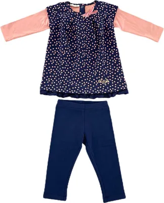 Imagen del producto de Conjunto completo para niña, marca Bimba, modelo GIRL, de la línea LIU-JO BABY: vestido + leggings. Conjunto de vestido y pantalones para niños