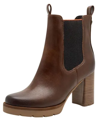 Productafbeelding van MARCO TOZZI Chelsea boots voor dames, met blokhak, elegant, bruin (cognac), maat 40