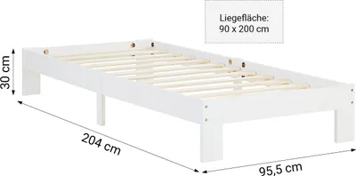 Produktbild von Homestyle4u Holzbett 90x200 mit Lattenrost Weiß Kiefer Bettgestell Massivholz Futonbett Einzelbett Jugendbett
