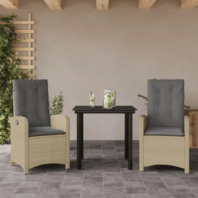 Produktbild von 3-teiliges Gartenmöbel-Set mit Outdoor-Lounge, Garten-, Balkon- und Terrassenmöbeln, verstellbaren Gartensesseln, Glastisch und wetterbeständigen Balkonstühlen
