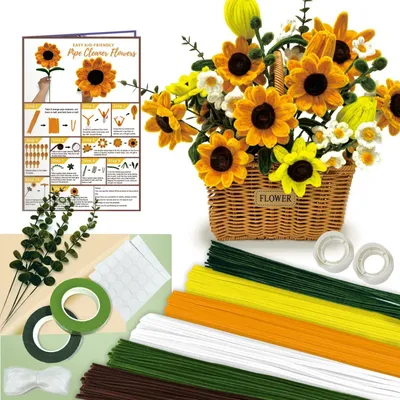 Produktbild von Bastelset Gelbe Sonnenblumen 480 Pfeifenreiniger DIY Blumen Deko Set