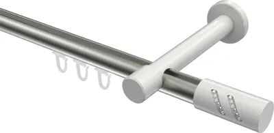 Produktbild von Interdeco Innenlaufstange / Gardinenstange mit Innenlauf Edelstahl-Optik / Weiß, Typ Prestige Zoena (Glitzerzylinder), 20 mm Ø 1-läufig, 600 cm