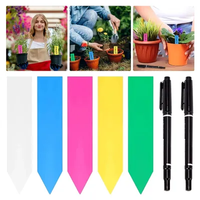 Produktbild von 500 Stück Pflanzenschilder, Gartenetiketten aus Kunststoff, wetterfest mit 2 Filzstiften für Gartenpflanzen
