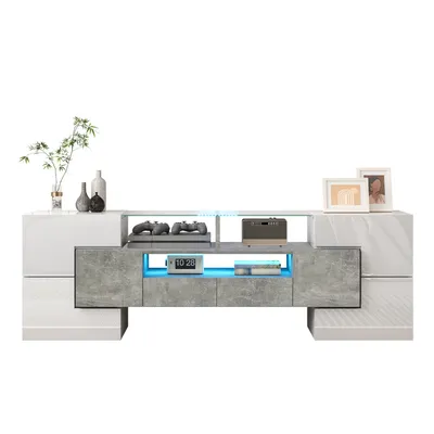 Produktbild von Stilvoller TV-Schrank(145 cm,Grau)Lowboard,LED-Beleuchtung,Wohnzimmermöbel,modernes Design,elegante Glasoberfläche