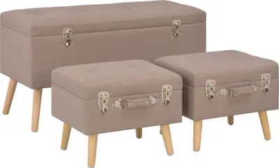 Obrázek produktu pro Stoličky s úložným prostorem 3 ks hnědé textil