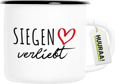 Produktbild von Huuraa Emaille Tasse Siegen verliebt 300ml Vintage Campingbecher Geschenkidee