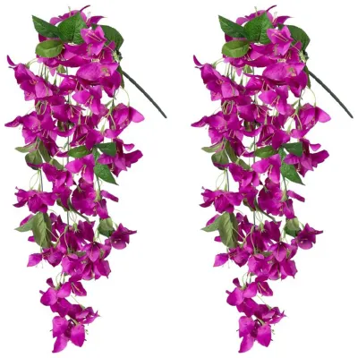 Produktbild von 2 Stück künstliche Bougainvillea speetabilis zum Aufhängen, UV-beständig, realistische Kunstblumen, Dekoration für Hochzeiten, Partys, drinnen und draußen, Garten und Hof