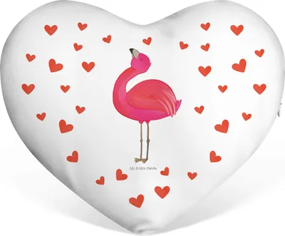 Produktbild von Mr. & Mrs. Panda Sofakissen Flamingo Stolz - Weiß - Geschenk, Freude, Freundin, dekoartikel, Selbstliebe, Mama, Liebeskissen, Rosa, Kuschelkissen, Herzkissen, Dekokissen