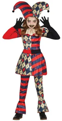 Productafbeelding van Harlekin clown, kostuum van een boef, Halloween, kinderkleding, fantasie, rood, blauw, maat: 128/134, kleur: zwart