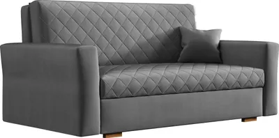 A gray sofa bed with a diamond-stitched pattern on the backrest and seat, and a single throw pillow.