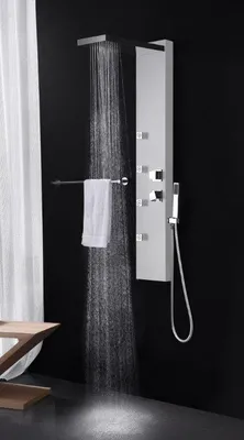 Produktbild von UGELLO Duschpaneel silber 140 x 22 cm mit Überkopfdusche und Massagedüsen