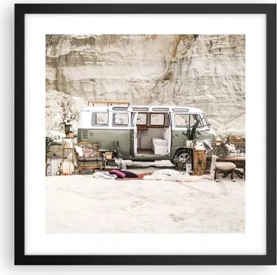 Produktbild von Gerahmtes Poster - Schwarzer Rahmen - Wohnmobil Boho Möbel - 40x40 cm - Wand Bild - Wanddeko - Wandbilder - Kunstposter - Wandposter - Bilderrahmen - Bilder - Kunstdruck - P2BAC40x40-4542