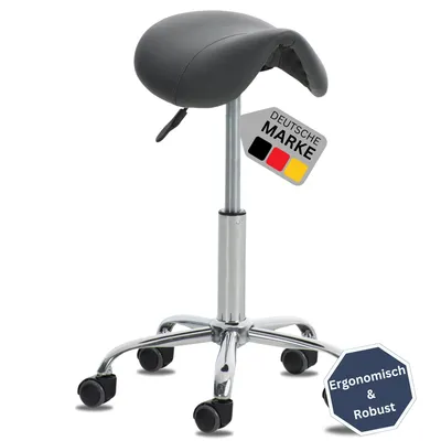 Produktbild von DELUKE® Sattelhocker mit Rollen VOULI | Höhenverstellbar, Drehbar | Kunstleder pflegeleicht | Rollhocker Arbeitshocker Praxishocker Arzthocker Bürohocker Drehhocker | Grau