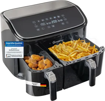 Immagine prodotto di Friggitrice ad aria doppia - Doppia friggitrice ad aria - Frittura sana - Doppia camera - 9 litri - Nera