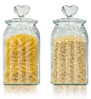 Immagine prodotto di Contenitori in vetro ermetici - Set di 2 contenitori per caramelle con coperchio a forma di cuore