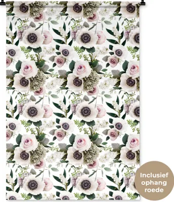 Produktbild von MuchoWow® Wandteppich Wandbehang Blumen - Rosen - Anemone 90x135 cm Tapisserie Dekoration Wandtuch - Baumwolle - Wandskulptur